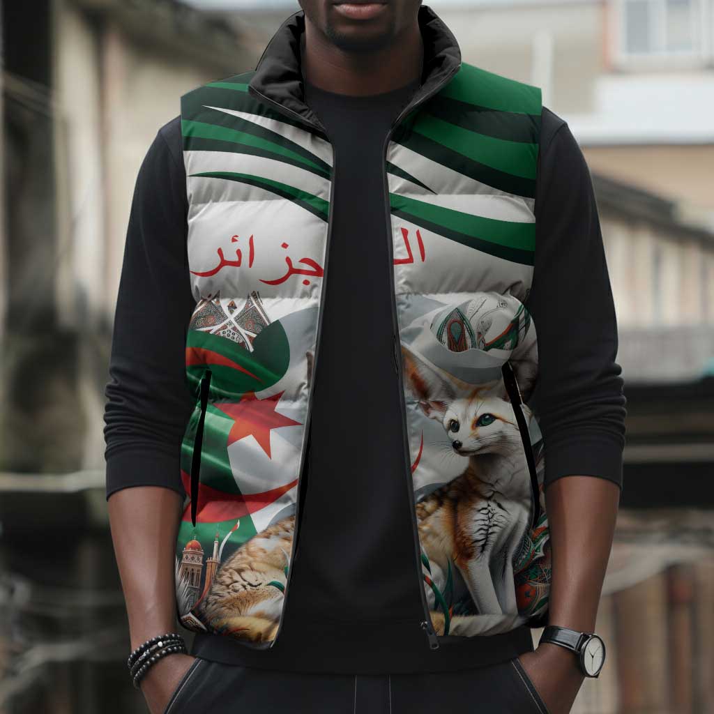 Algeria Fennec Fox Personalized Sleeveless Puffer Jacket with Algerian Culture and Nature