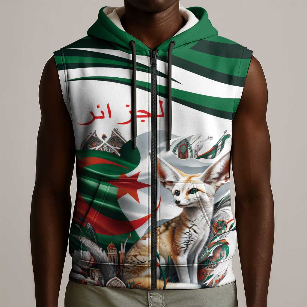 Algeria Fennec Fox Personalized Sleeveless Zip Hoodie with Algerian Culture and Nature - African Pride