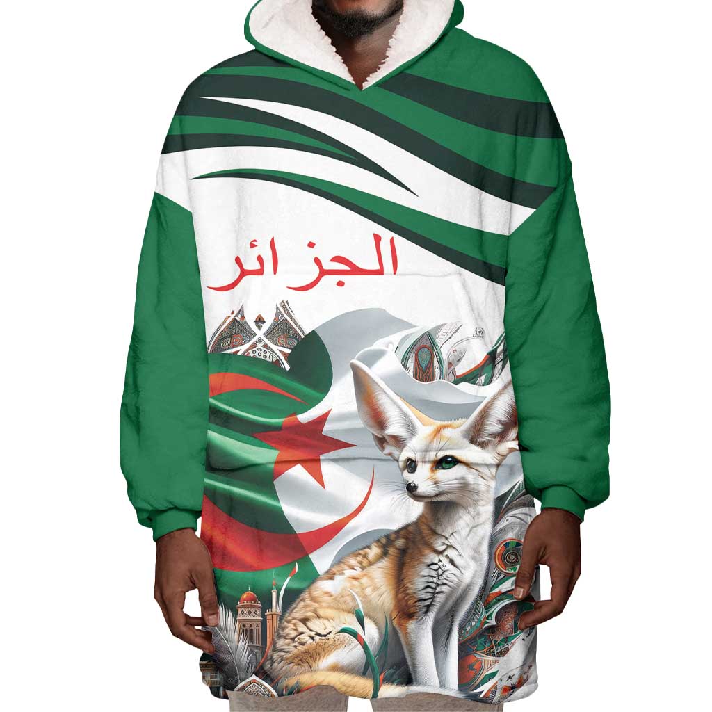 Algeria Fennec Fox Personalized Wearable Blanket Hoodie with Algerian Culture and Nature