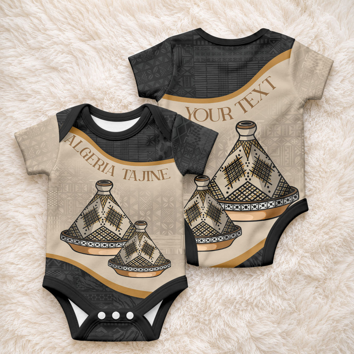 Algeria Tajine Dish Personalized Baby Onesie with African Tribal Pattern