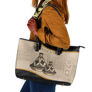 Algeria Tajine Dish Personalized Leather Tote Bag with African Tribal Pattern