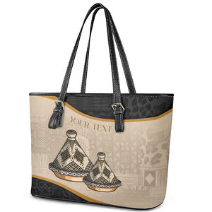 Algeria Tajine Dish Personalized Leather Tote Bag with African Tribal Pattern