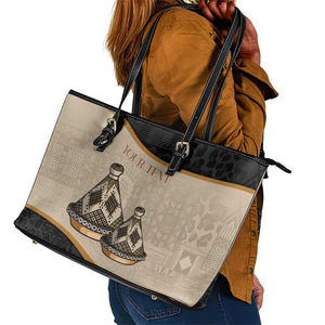 Algeria Tajine Dish Personalized Leather Tote Bag with African Tribal Pattern