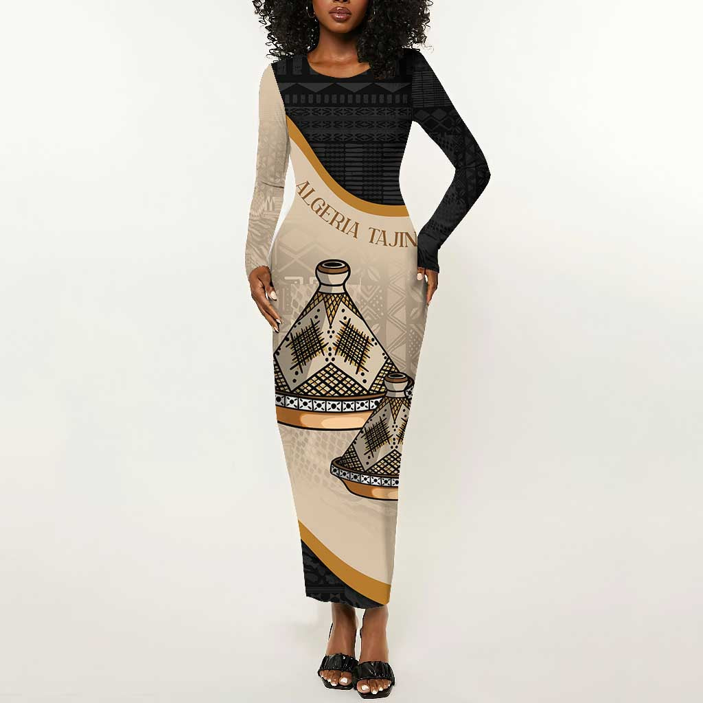 Algeria Tajine Dish Personalized Long Sleeve Bodycon Dress with African Tribal Pattern