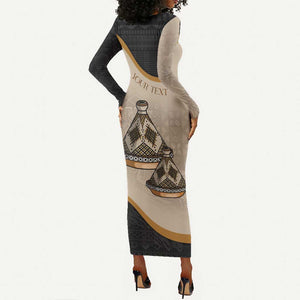 Algeria Tajine Dish Personalized Long Sleeve Bodycon Dress with African Tribal Pattern