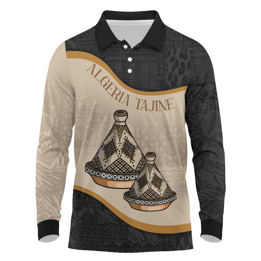 Algeria Tajine Dish Personalized Long Sleeve Polo Shirt with African Tribal Pattern