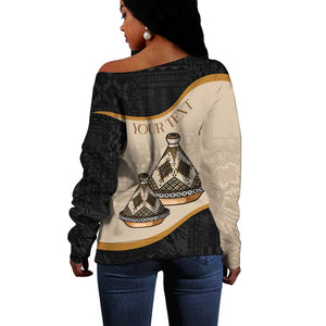 Algeria Tajine Dish Personalized Off Shoulder Sweater with African Tribal Pattern