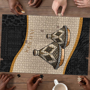 Algeria Tajine Dish Personalized Puzzle with African Tribal Pattern