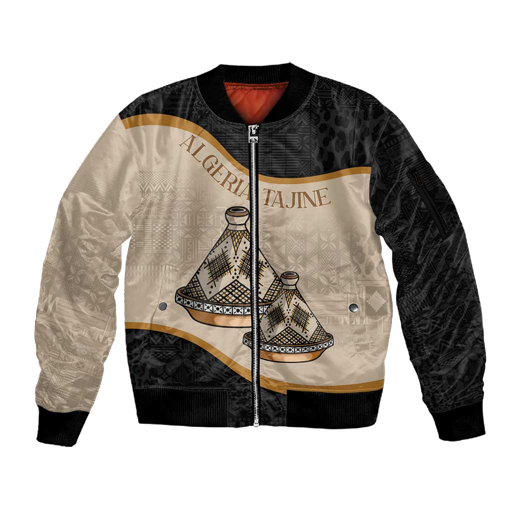 Algeria Tajine Dish Personalized Sleeve Zip Bomber Jacket with African Tribal Pattern
