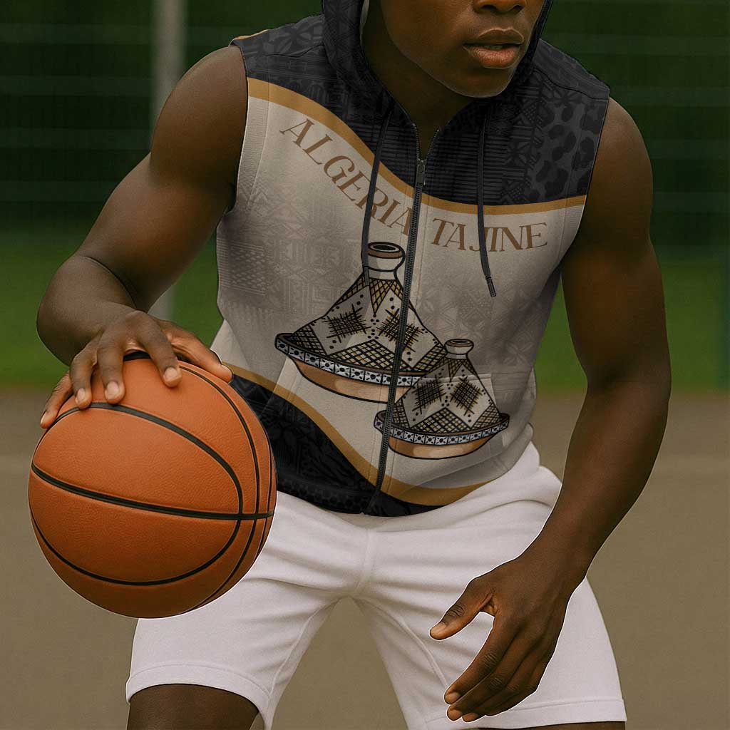 Algeria Tajine Dish Personalized Sleeveless Zip Hoodie with African Tribal Pattern - African Pride