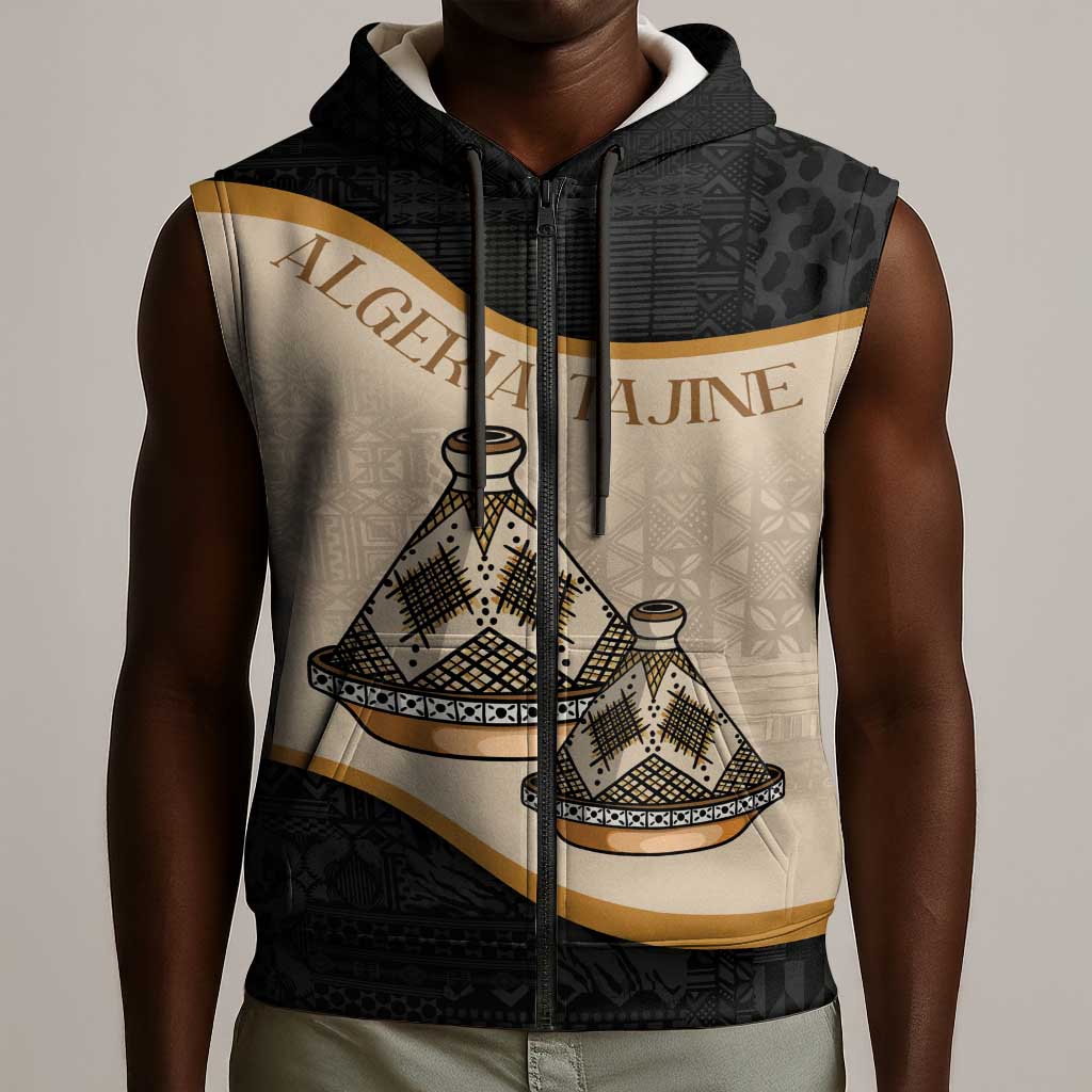 Algeria Tajine Dish Personalized Sleeveless Zip Hoodie with African Tribal Pattern - African Pride