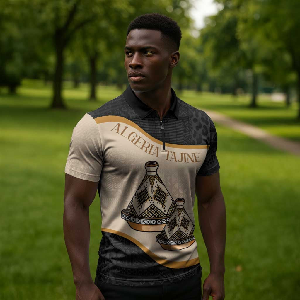 Algeria Tajine Dish Personalized Zipper Polo Shirt with African Tribal Pattern