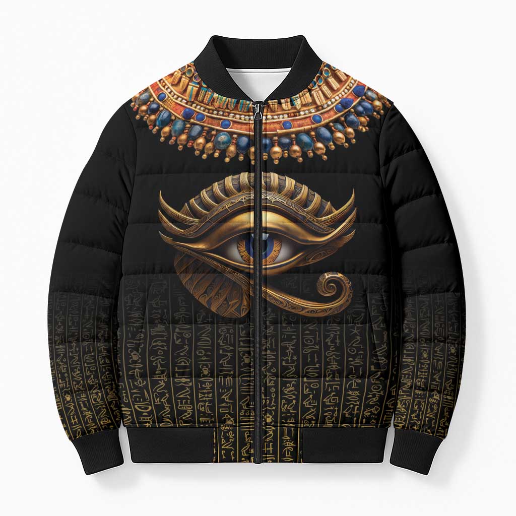 Egypt Eyes Of Horus Bomber Puffer Jacket with Egyptian Hieroglyphs