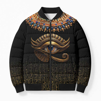 Egypt Eyes Of Horus Bomber Puffer Jacket with Egyptian Hieroglyphs