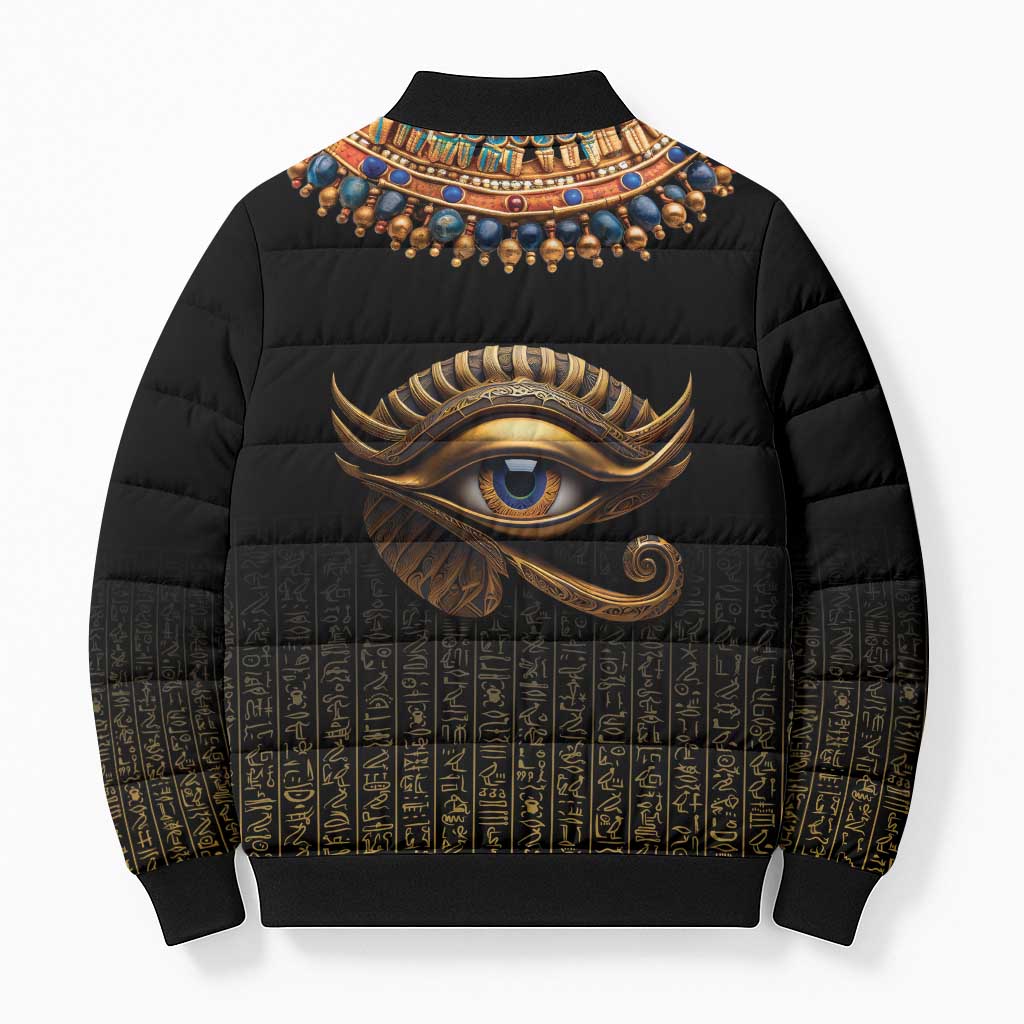 Egypt Eyes Of Horus Bomber Puffer Jacket with Egyptian Hieroglyphs