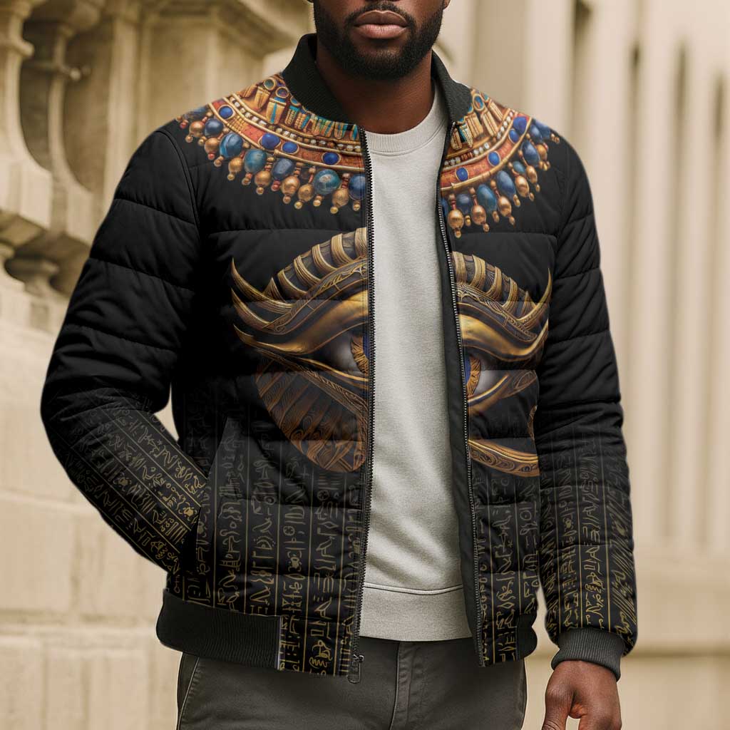 Egypt Eyes Of Horus Bomber Puffer Jacket with Egyptian Hieroglyphs