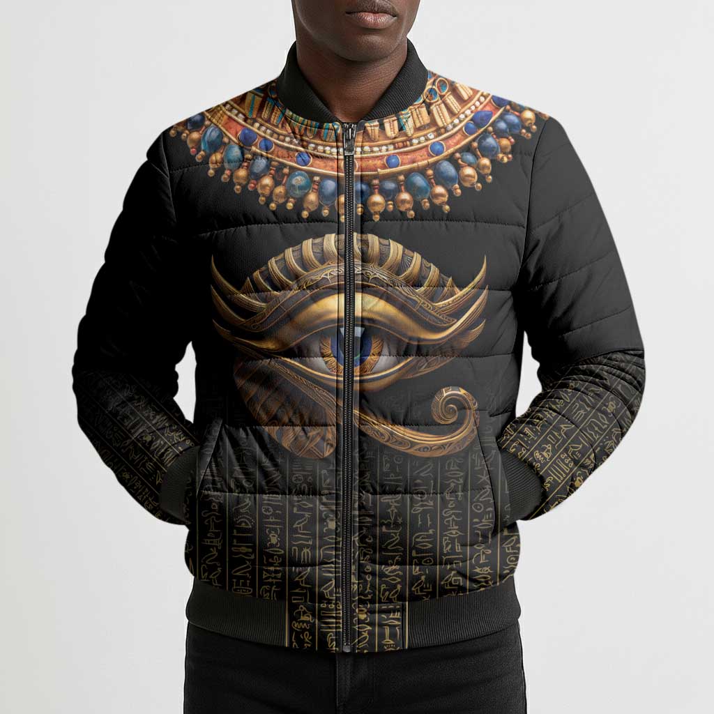 Egypt Eyes Of Horus Bomber Puffer Jacket with Egyptian Hieroglyphs