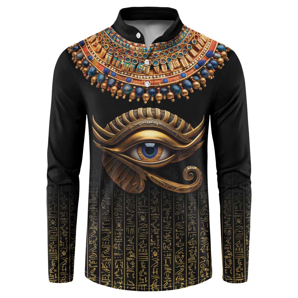 Egypt Eyes Of Horus Button Sweatshirt with Egyptian Hieroglyphs