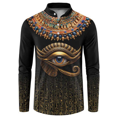 Egypt Eyes Of Horus Button Sweatshirt with Egyptian Hieroglyphs
