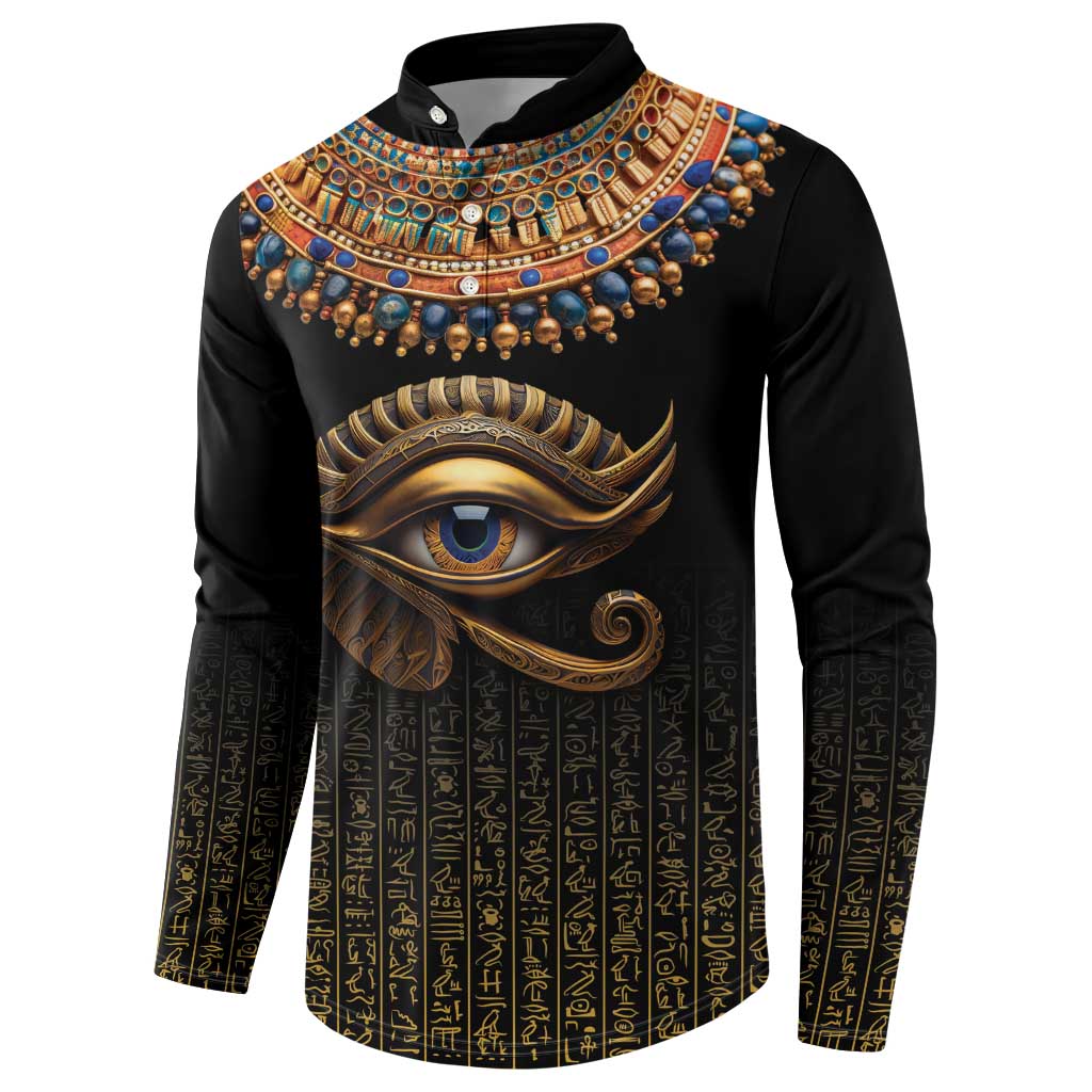 Egypt Eyes Of Horus Button Sweatshirt with Egyptian Hieroglyphs