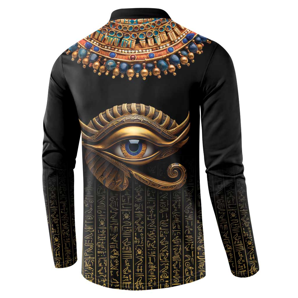 Egypt Eyes Of Horus Button Sweatshirt with Egyptian Hieroglyphs
