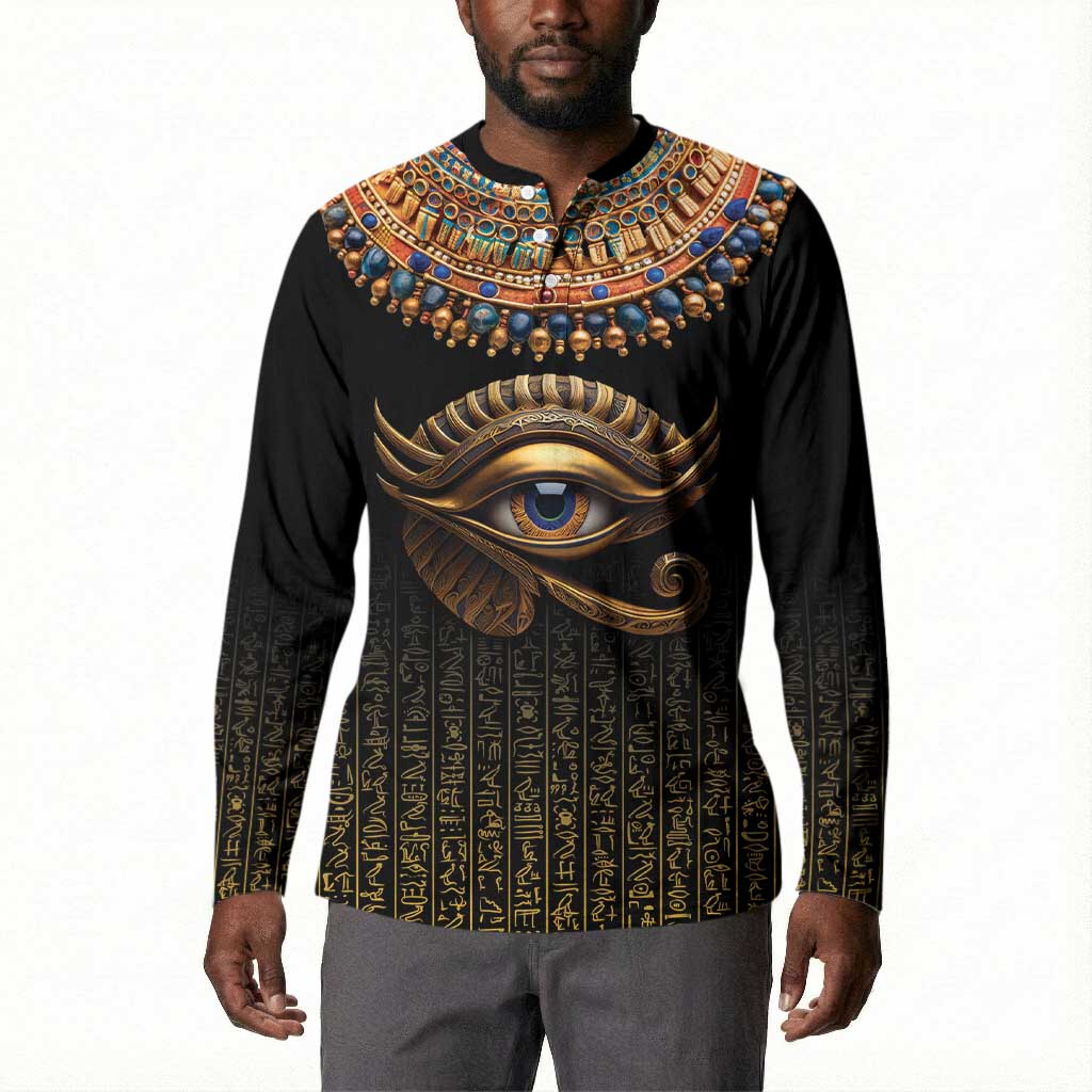 Egypt Eyes Of Horus Button Sweatshirt with Egyptian Hieroglyphs