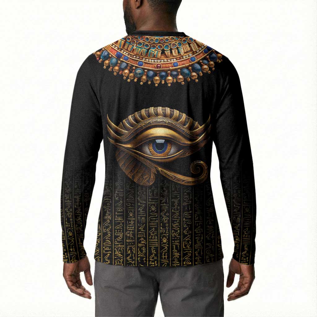 Egypt Eyes Of Horus Button Sweatshirt with Egyptian Hieroglyphs