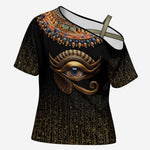 Egypt Eyes Of Horus Cross Shoulder Shirt with Egyptian Hieroglyphs