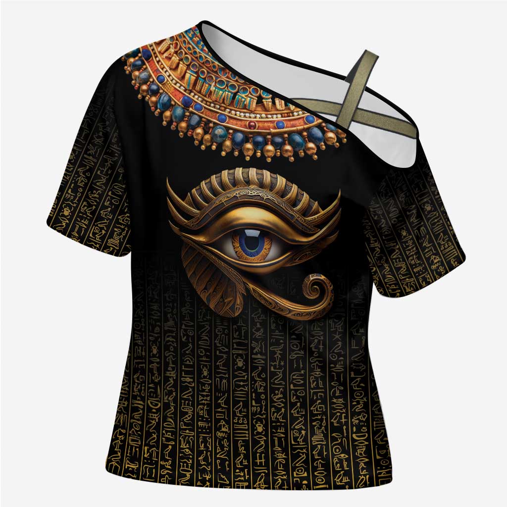Egypt Eyes Of Horus Cross Shoulder Shirt with Egyptian Hieroglyphs
