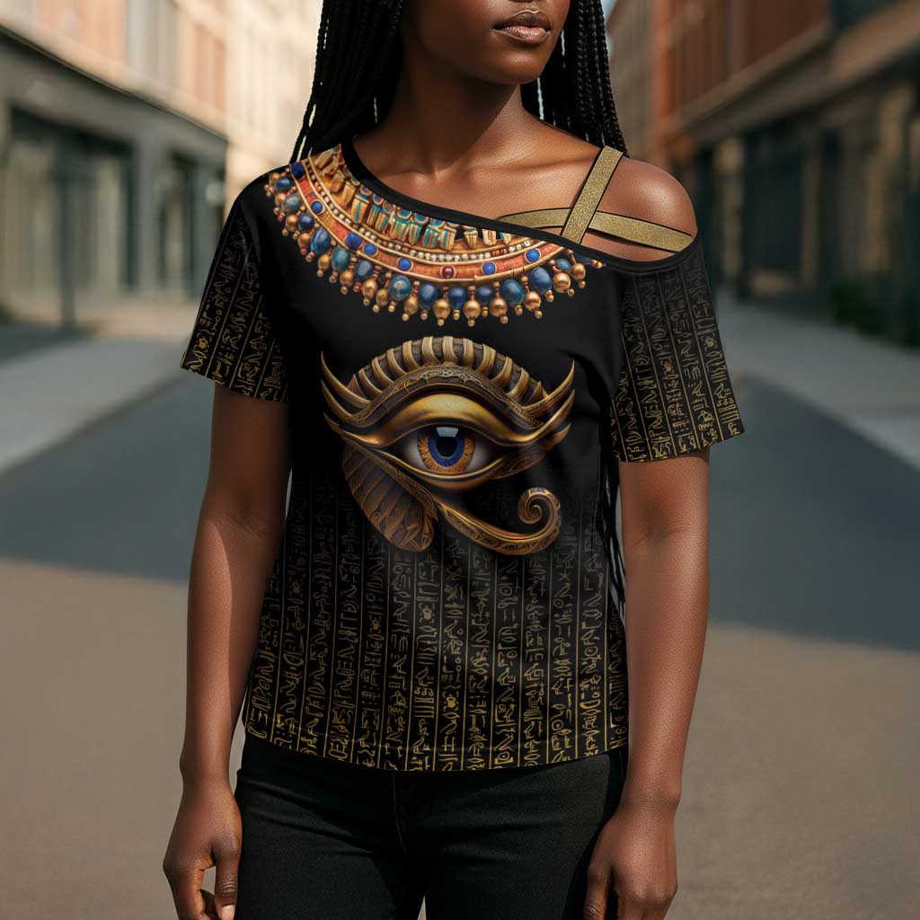 Egypt Eyes Of Horus Cross Shoulder Shirt with Egyptian Hieroglyphs