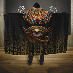 Egypt Eyes Of Horus Hooded Blanket with Egyptian Hieroglyphs