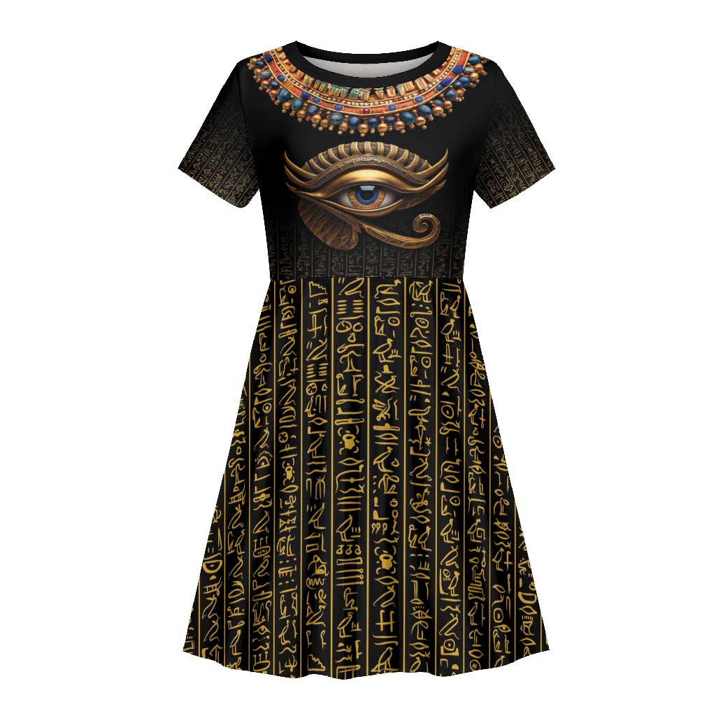 Egypt Eyes Of Horus Kid Short Sleeve Dress with Egyptian Hieroglyphs