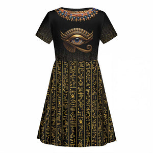 Egypt Eyes Of Horus Kid Short Sleeve Dress with Egyptian Hieroglyphs