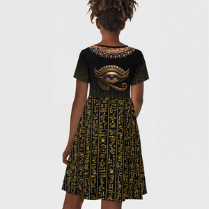 Egypt Eyes Of Horus Kid Short Sleeve Dress with Egyptian Hieroglyphs