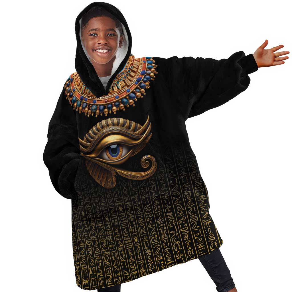 Egypt Eyes Of Horus KId Wearable Blanket Hoodie with Egyptian Hieroglyphs