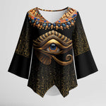 Egypt Eyes Of Horus Kimono Sleeve Blouse with Egyptian Hieroglyphs