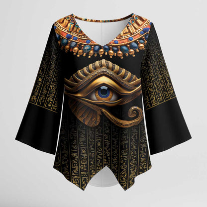 Egypt Eyes Of Horus Kimono Sleeve Blouse with Egyptian Hieroglyphs