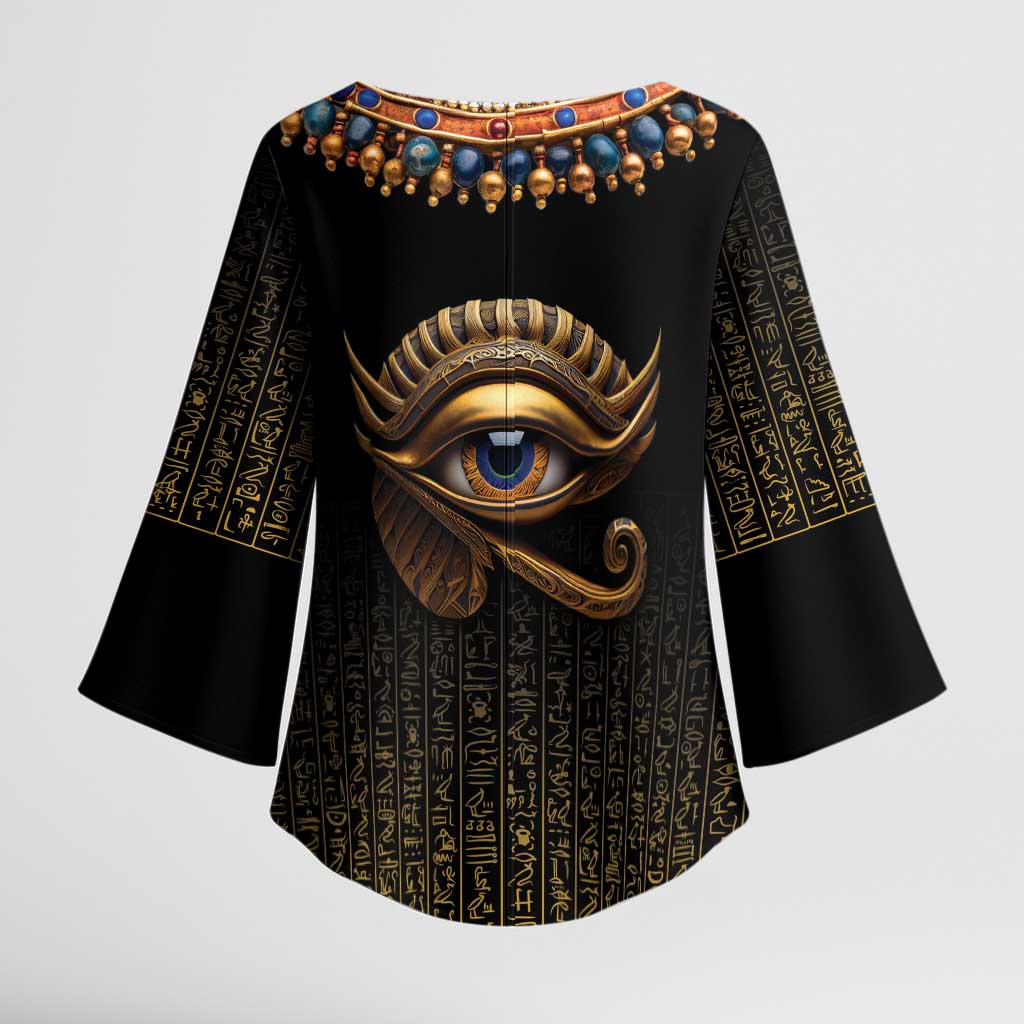 Egypt Eyes Of Horus Kimono Sleeve Blouse with Egyptian Hieroglyphs