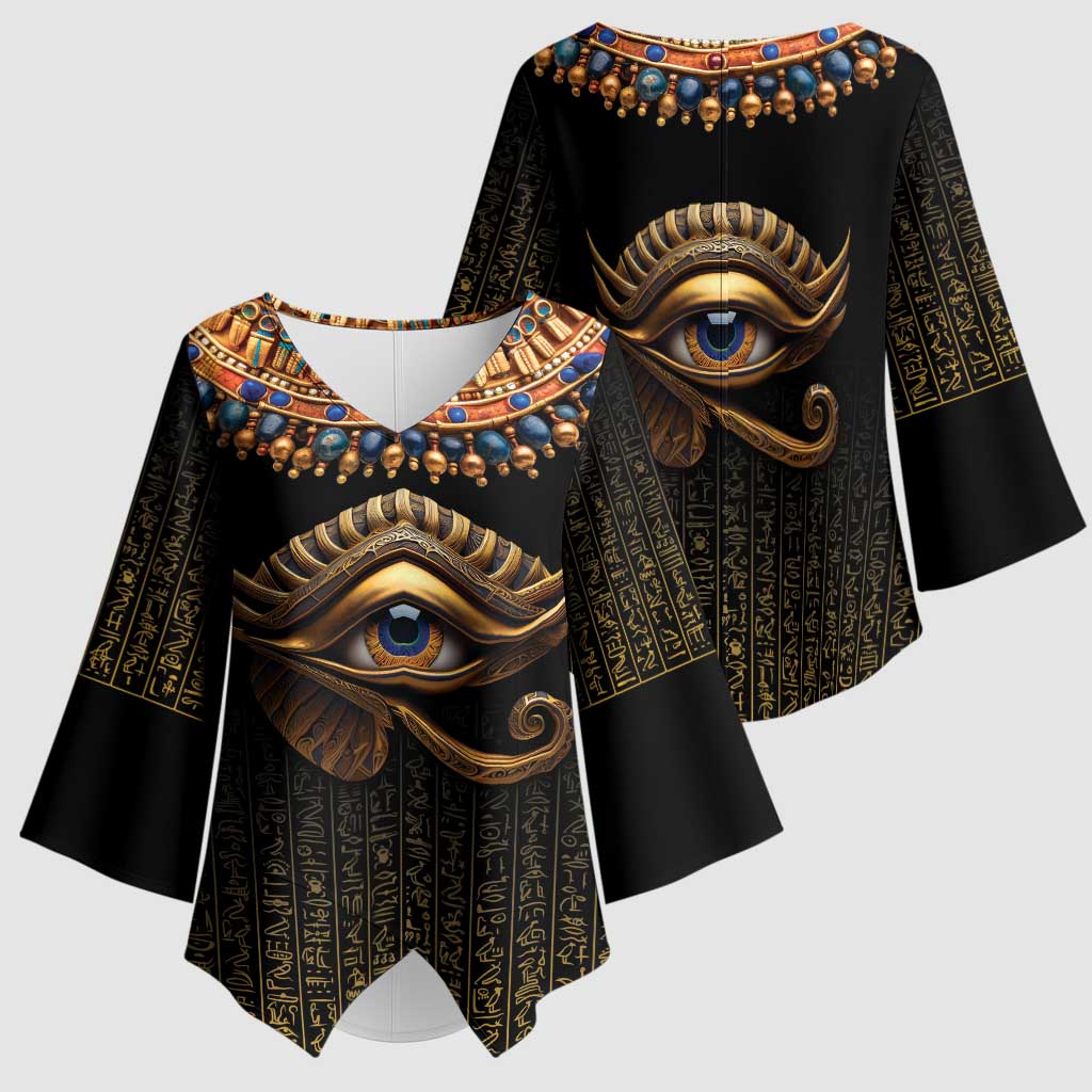 Egypt Eyes Of Horus Kimono Sleeve Blouse with Egyptian Hieroglyphs