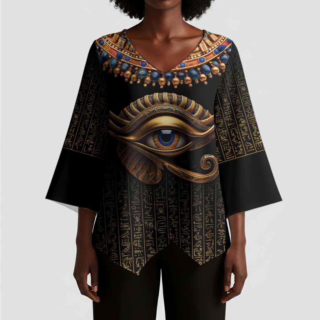 Egypt Eyes Of Horus Kimono Sleeve Blouse with Egyptian Hieroglyphs