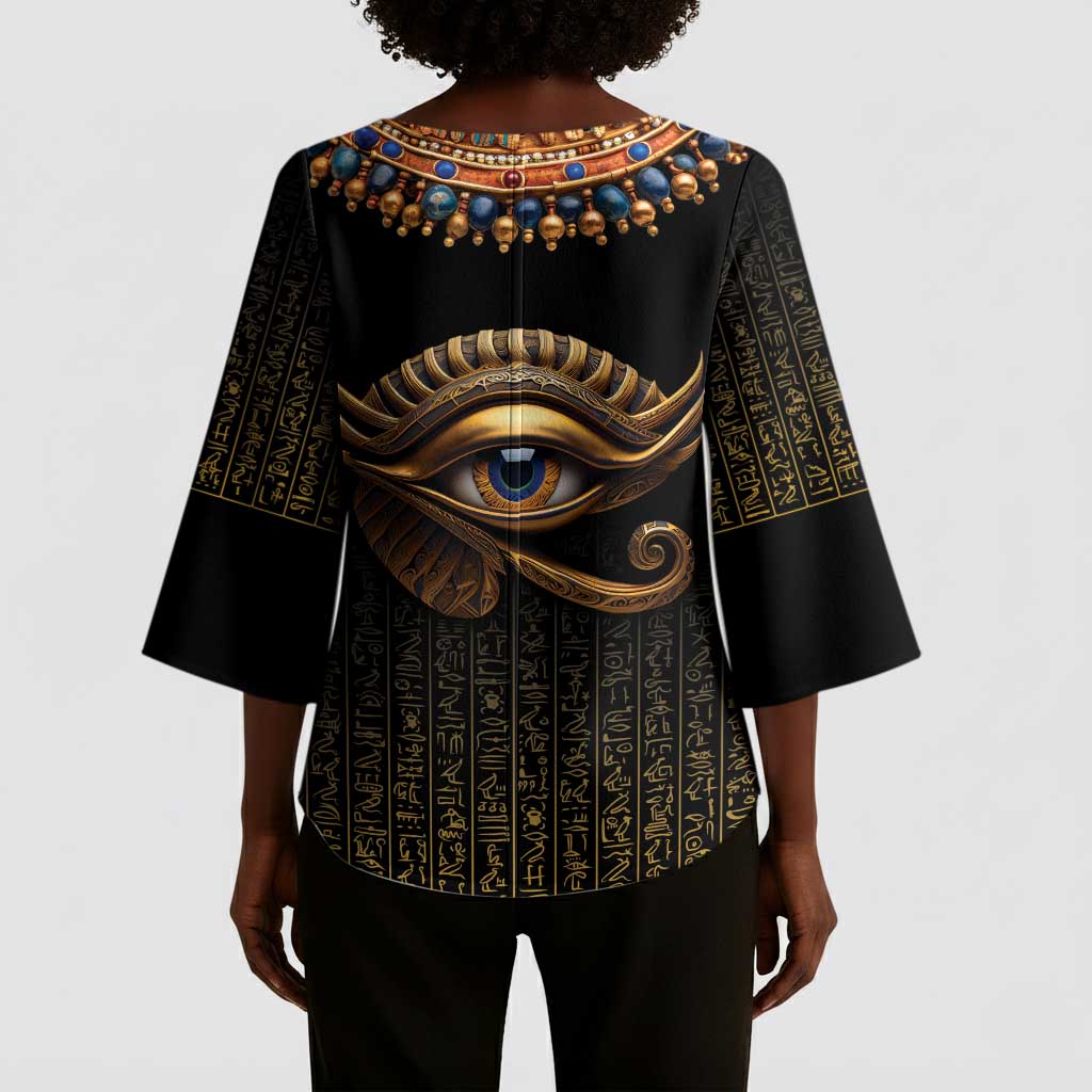Egypt Eyes Of Horus Kimono Sleeve Blouse with Egyptian Hieroglyphs