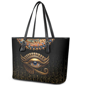 Egypt Eyes Of Horus Leather Tote Bag with Egyptian Hieroglyphs