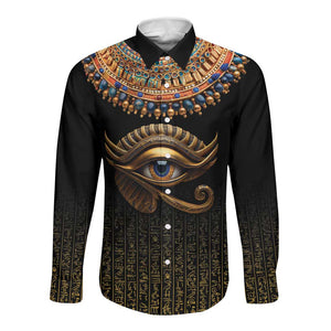 Egypt Eyes Of Horus Long Sleeve Button Shirt with Egyptian Hieroglyphs