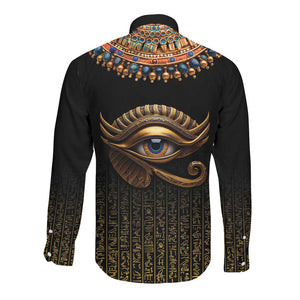 Egypt Eyes Of Horus Long Sleeve Button Shirt with Egyptian Hieroglyphs