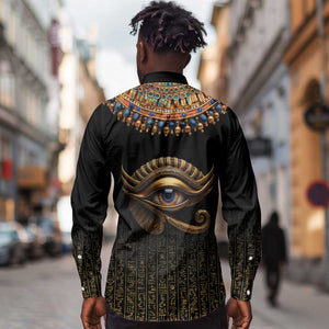 Egypt Eyes Of Horus Long Sleeve Button Shirt with Egyptian Hieroglyphs