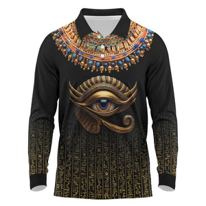 Egypt Eyes Of Horus Long Sleeve Polo Shirt with Egyptian Hieroglyphs