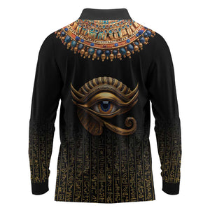 Egypt Eyes Of Horus Long Sleeve Polo Shirt with Egyptian Hieroglyphs