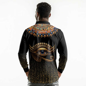 Egypt Eyes Of Horus Long Sleeve Polo Shirt with Egyptian Hieroglyphs