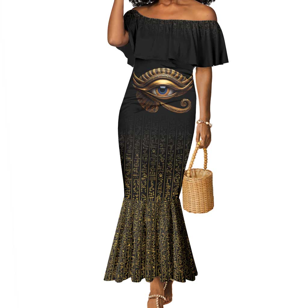 Egypt Eyes Of Horus Mermaid Dress with Egyptian Hieroglyphs