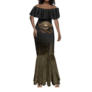 Egypt Eyes Of Horus Mermaid Dress with Egyptian Hieroglyphs